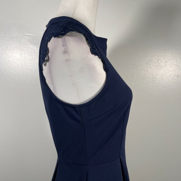 Speechless Navy Blue Crew Neck Lace Shoulder Sleeveless Fit & Flare Dress M - Picture 13 of 16